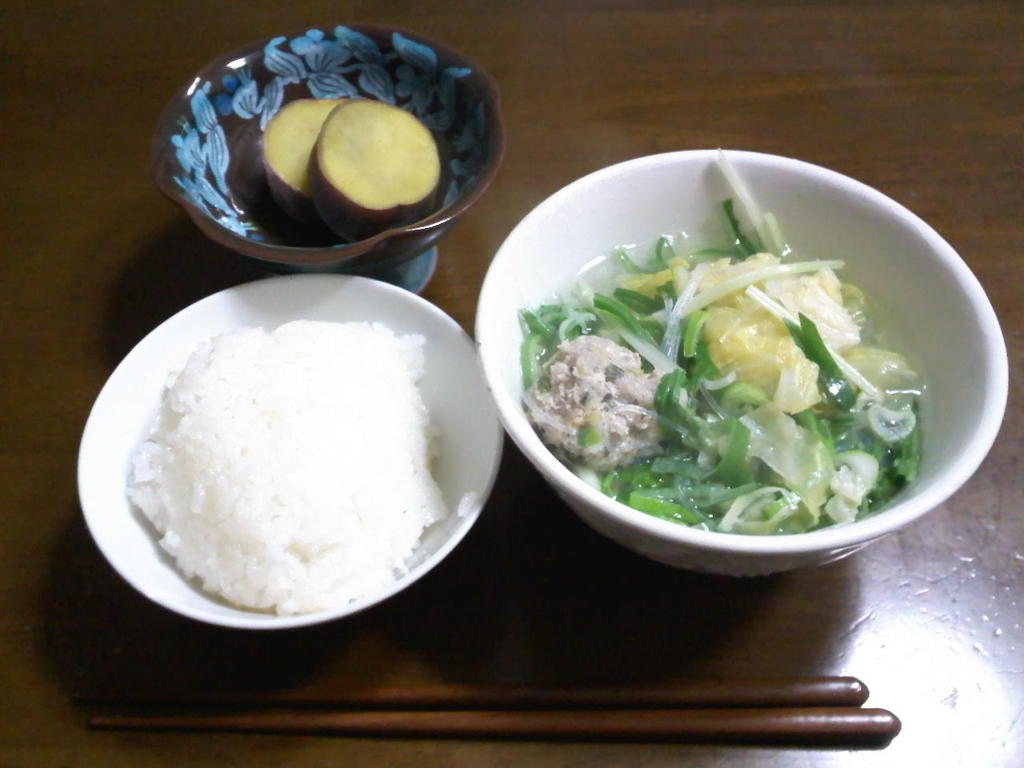 肉団子スープ　さつまいものレモン煮