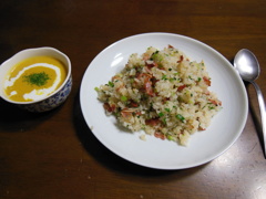 にんにくチャーハン　かぼちゃのスープ