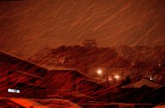 雪降る久保田城
