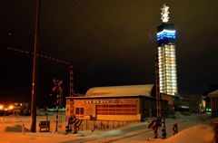 A railroad and a tower 