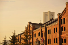 Evening red brick warehouse...