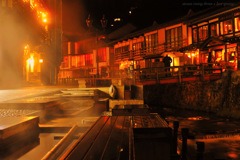 steam rising from a hot spring...