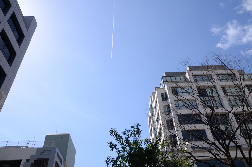 青空に飛行機雲