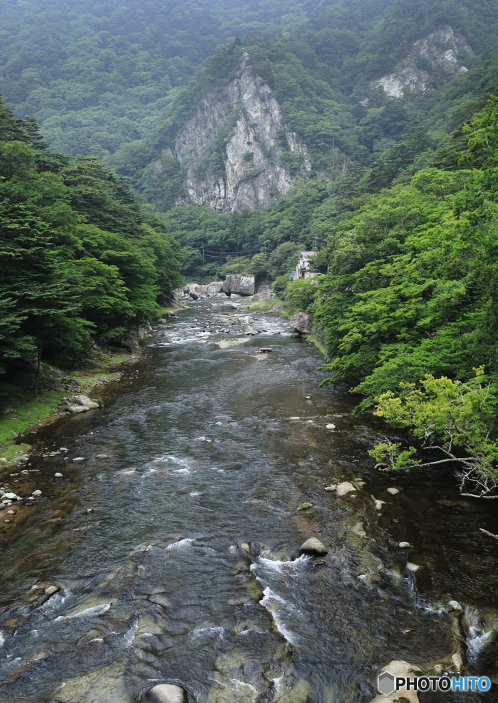 天狗岩と箒川