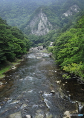 天狗岩と箒川