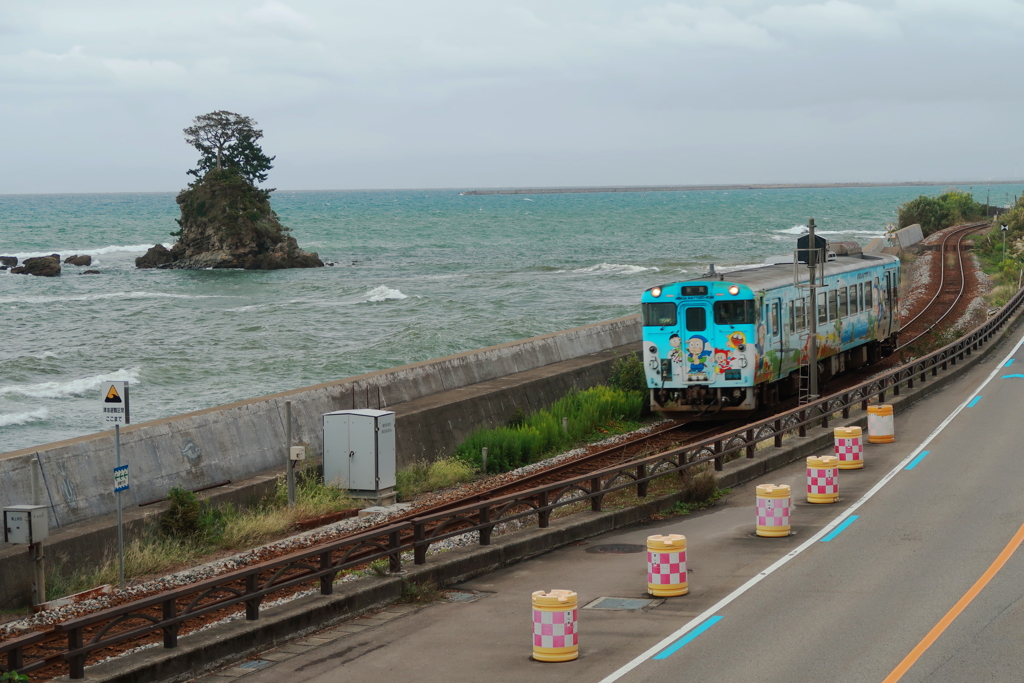 氷見線・雨晴海岸で (562T)