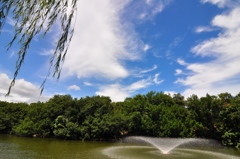 噴水と青空