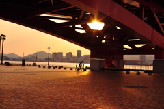 自転車と夕陽