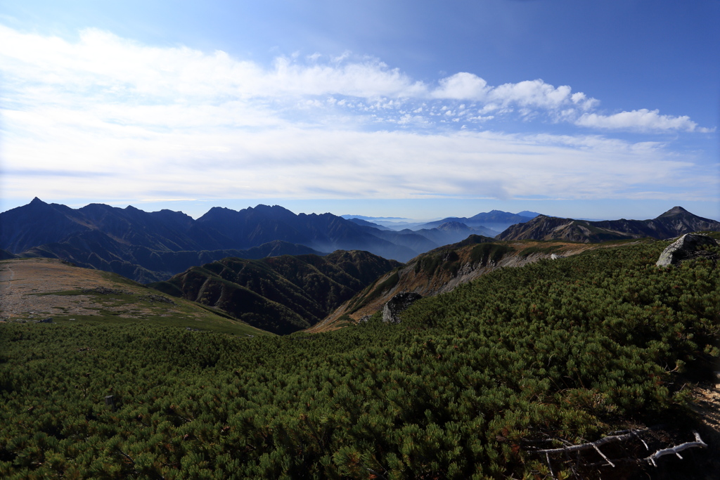 双六山頂より槍から笠