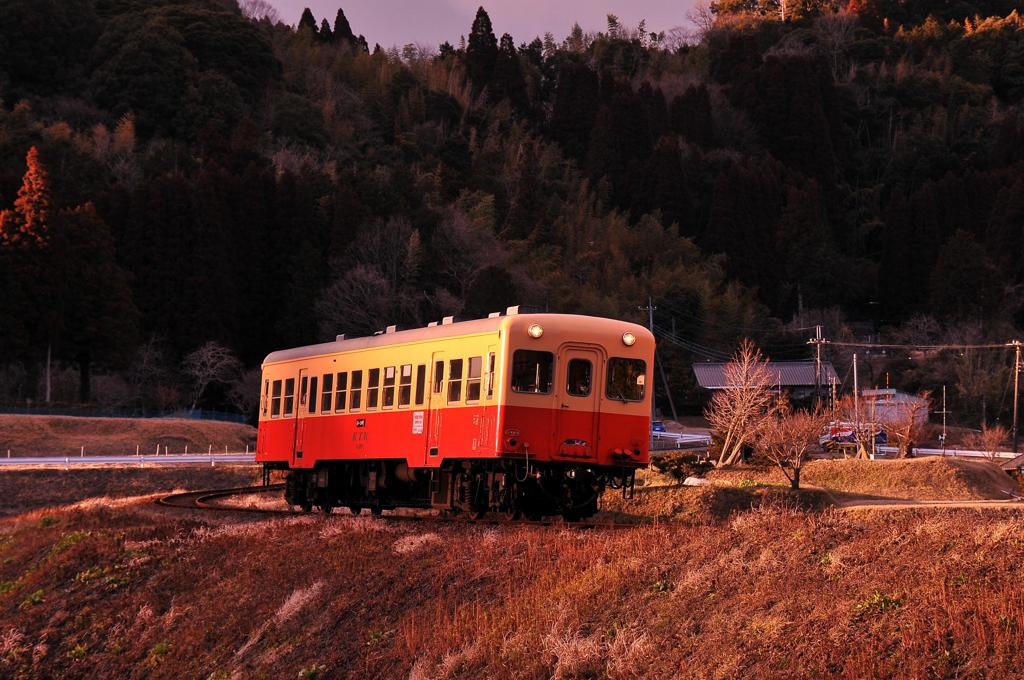 寒い冬の日の夕暮れの千葉小湊鉄道・・キハ200