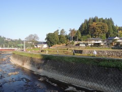 川辺の田園風景　かかし