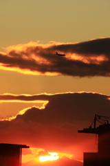 夕陽と飛行機