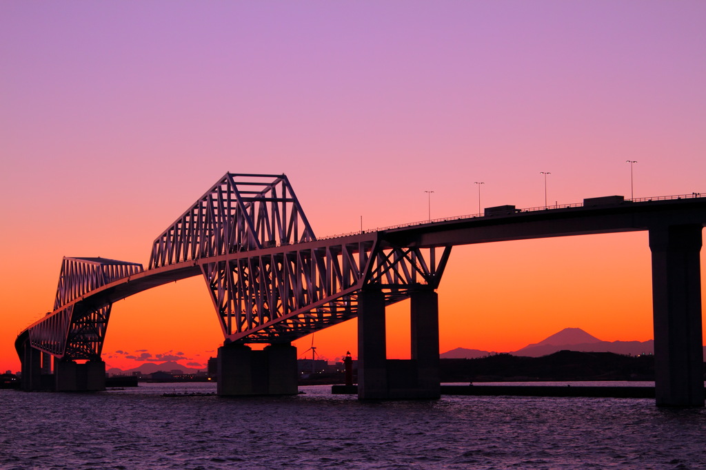 夕陽に染まるゲートブリッジ