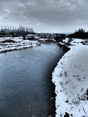冬の犀川沿い 雪見橋から