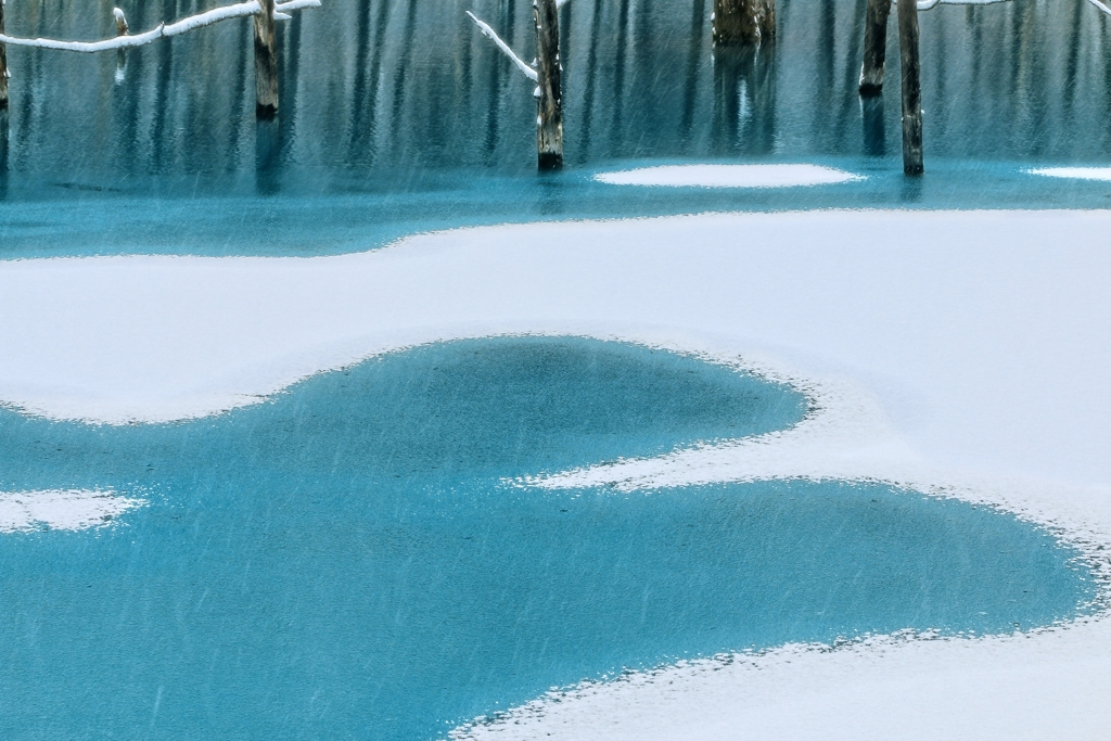 青い池 凍結前