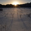 夕日に染められる雪原