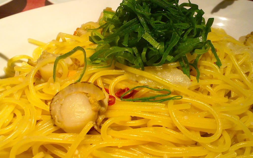 九条葱と帆立のパスタ