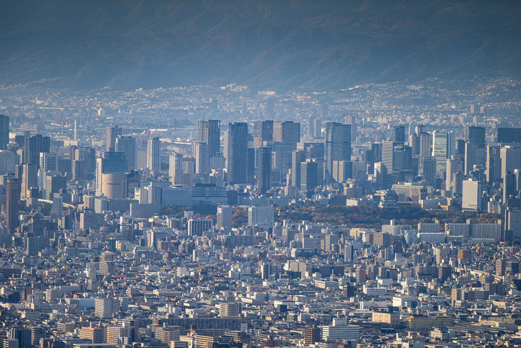 生駒山からの風景・大阪城と森ノ宮付近