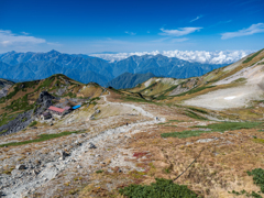 白馬頂上宿舎のコルと立山連峰