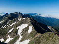 槍ヶ岳山頂から望む穂高連邦