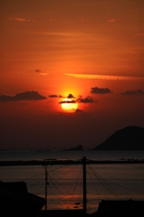 漁村の夕陽