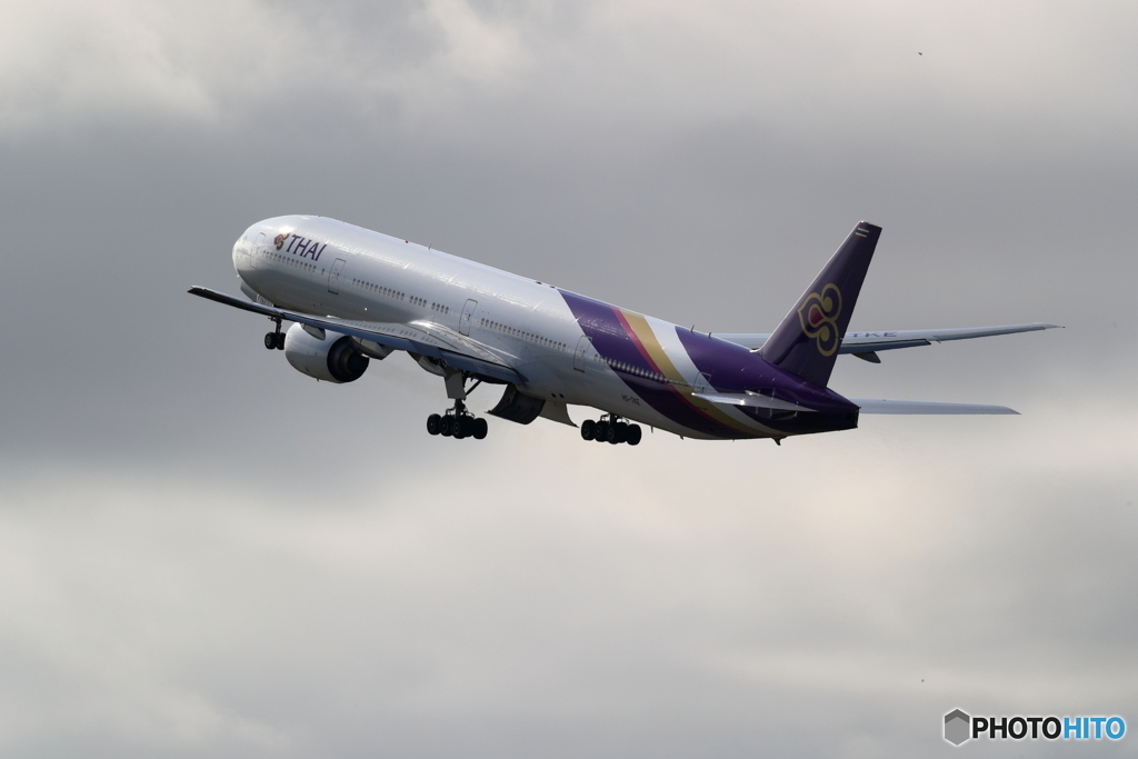 新千歳空港　曇天の雲に向かって　THAI