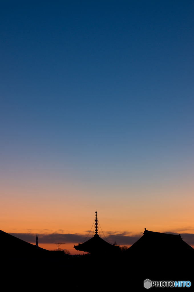 叡福寺多宝塔夕景