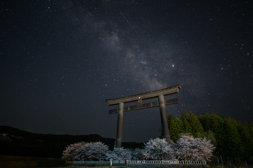 桜と天の川と大鳥居