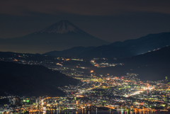 諏訪の夜景と富士
