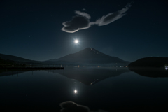 満月と富士（山中湖）