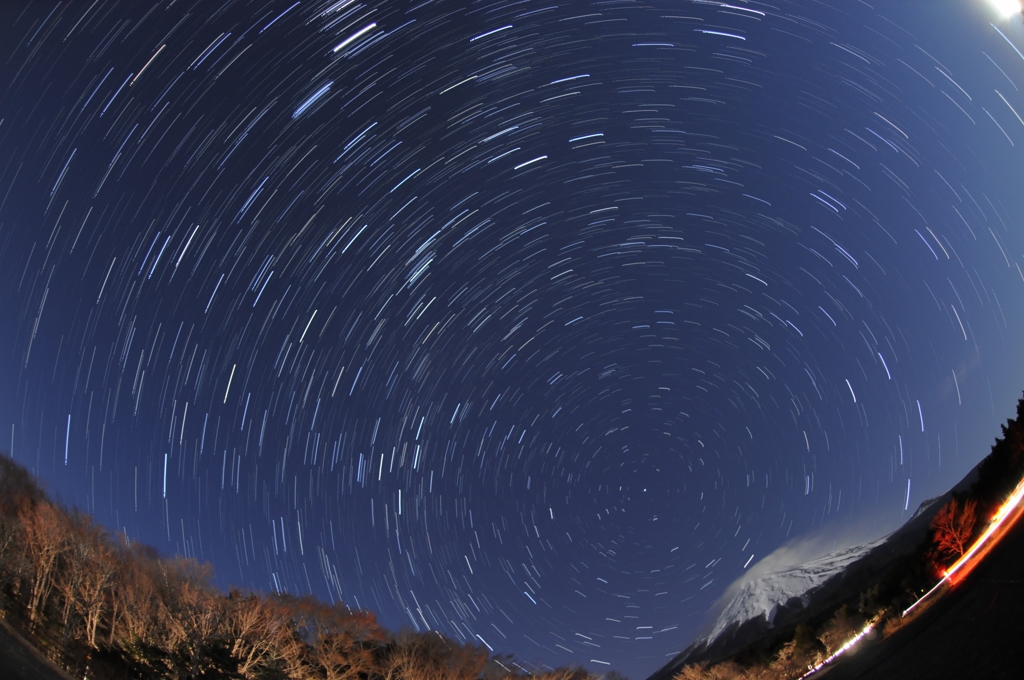 富士山と星
