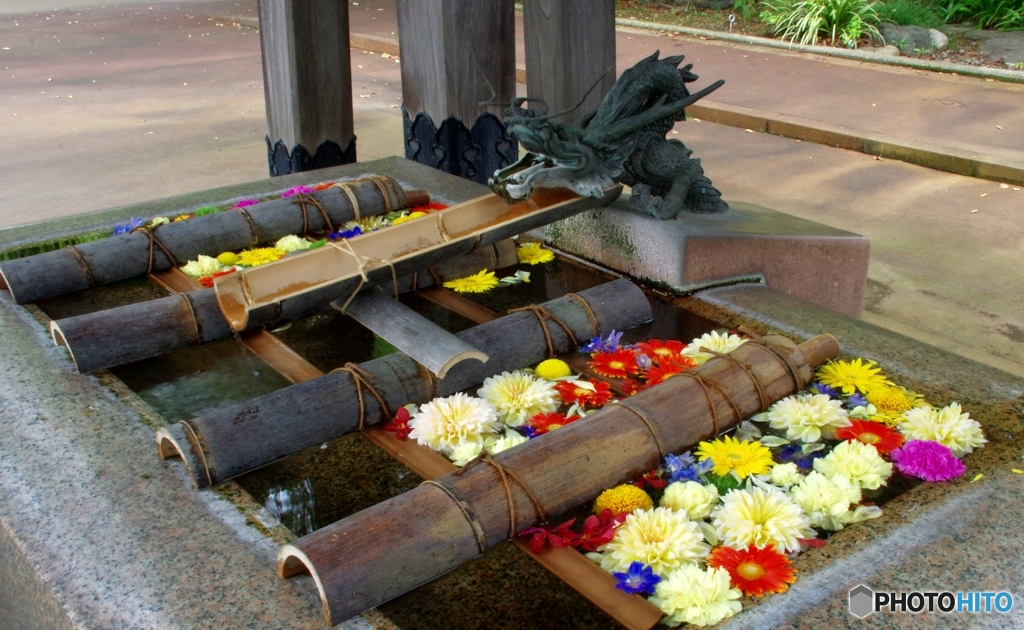 神社にて