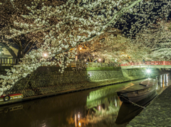 夜桜と船