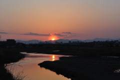 浅川土手からの夕陽