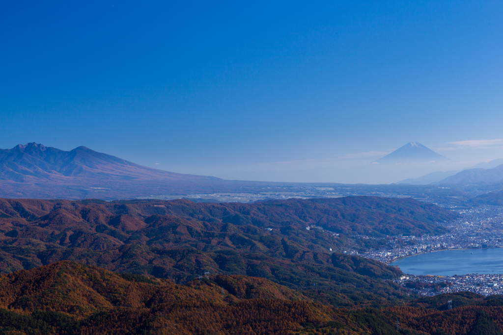 富士と諏訪湖と八ヶ岳