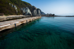 白い断崖と緑の海