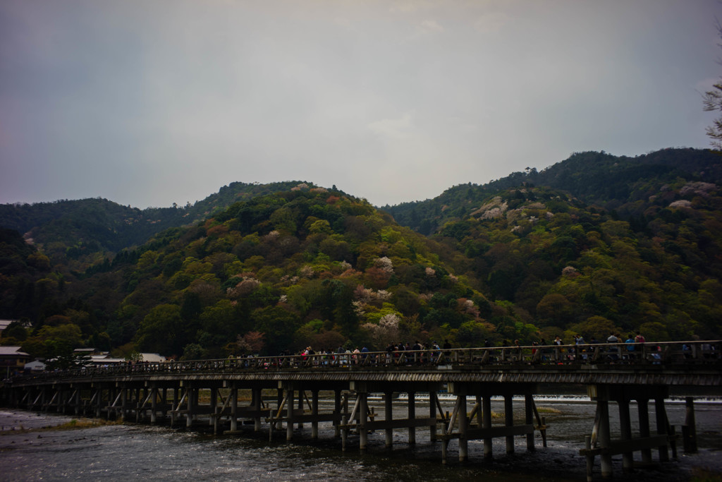 曇天の渡月橋