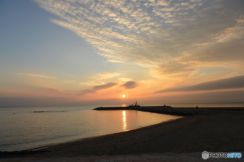 今年初めての焼野海岸の夕日