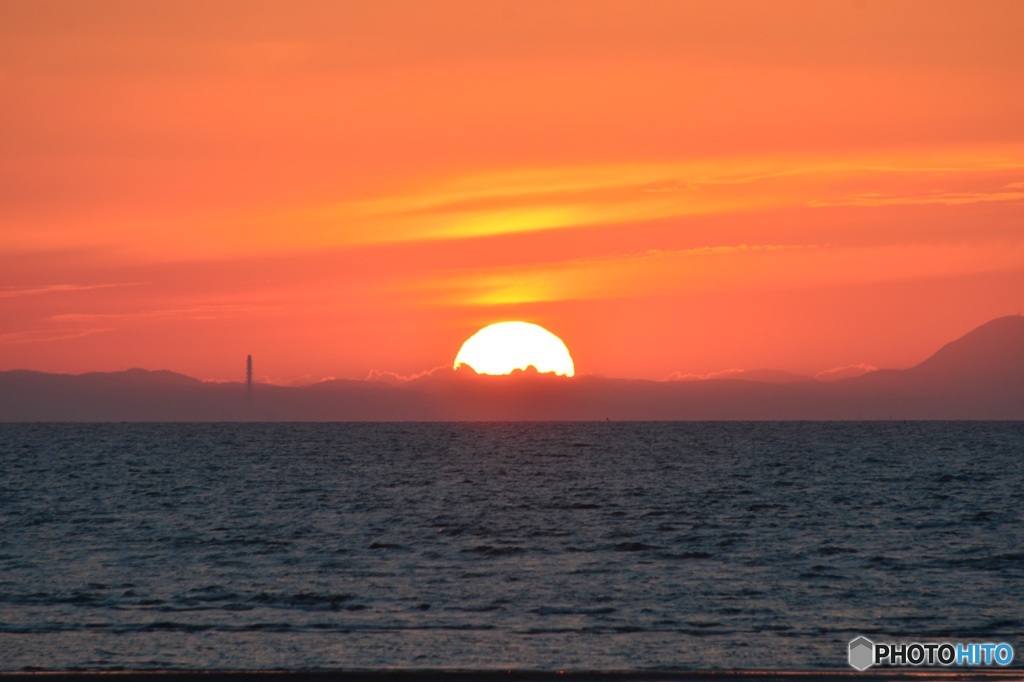真玉海岸の夕陽を