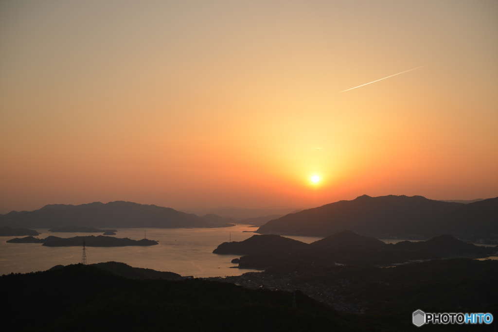 向島 高見山からの夕陽