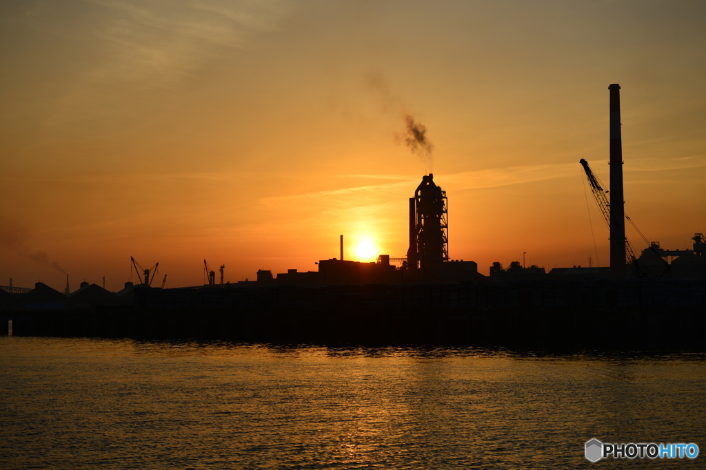 宇部港の夕陽