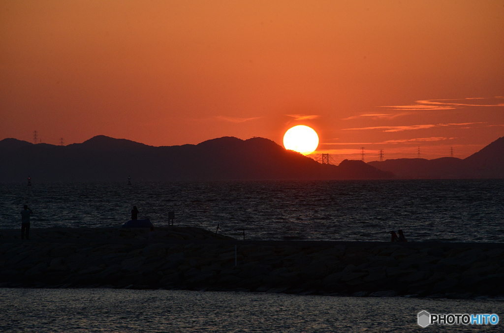 今日の焼野海岸からの夕日