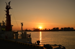 宇部港からの夕日