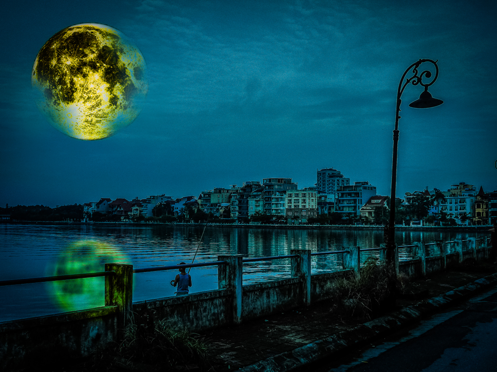 蒼月夜の釣人