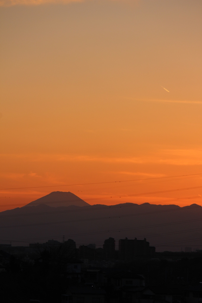 富士と夕焼けと彗星と