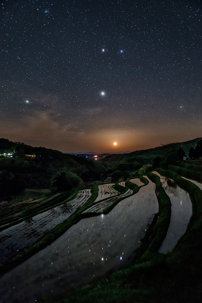 Moonset ＆ Rice field