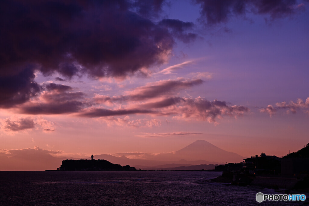 情緒的な海岸夕景