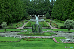 噴水のあるフランス風庭園