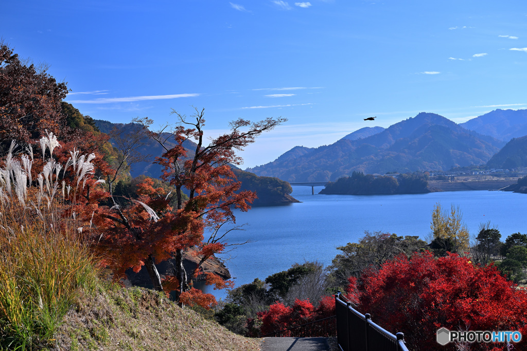 紅の微風に癒される湖
