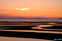 夕焼けに染まる真玉海岸